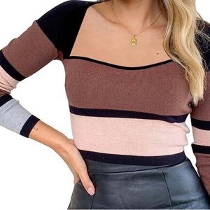 Square neck striped sweater